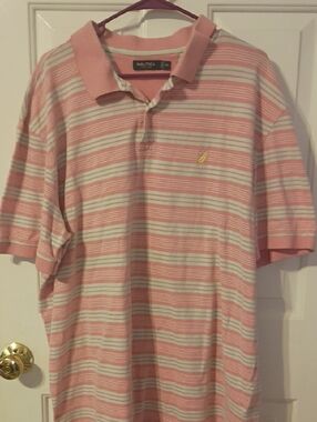 Nautica Pink and White Striped Polo Shirt